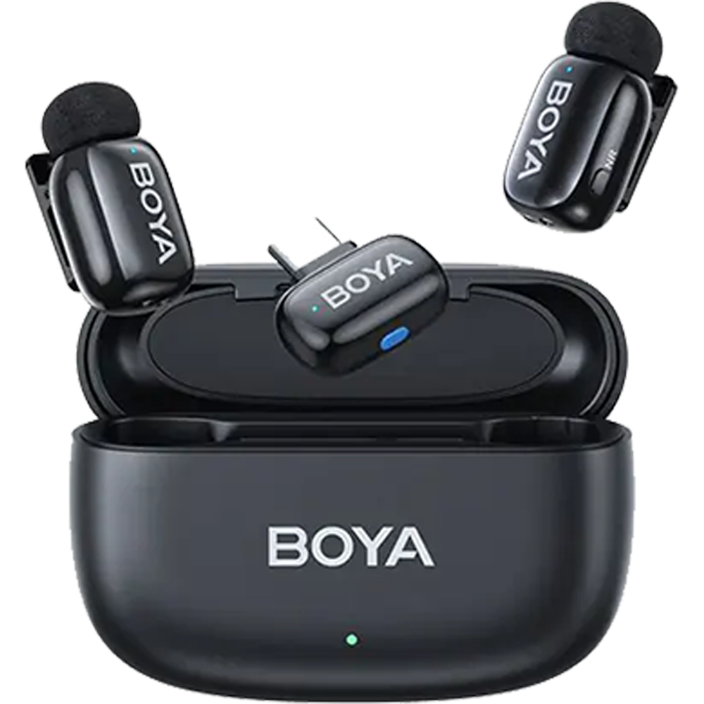 BOYA mini 2-02 Black Upgraded Super Mini Wireless Microphone with AI Noise Cancellation (TX-2. RX-1 With Case) Type c