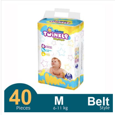 Savlon Twinkle Belt System Baby Diaper (6-11 kg) (40 Pcs)